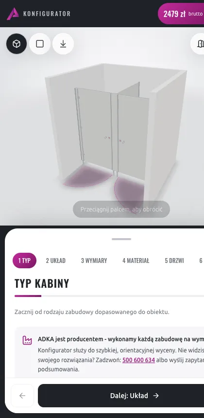 Konfigurator ADKA na telefonie: projektowanie kabin krok po kroku
